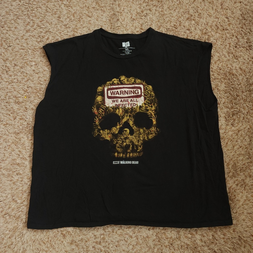 The Walking Dead Muscle Tee Men 3XL Black Skull Zombie Warning Graphic Tank Top